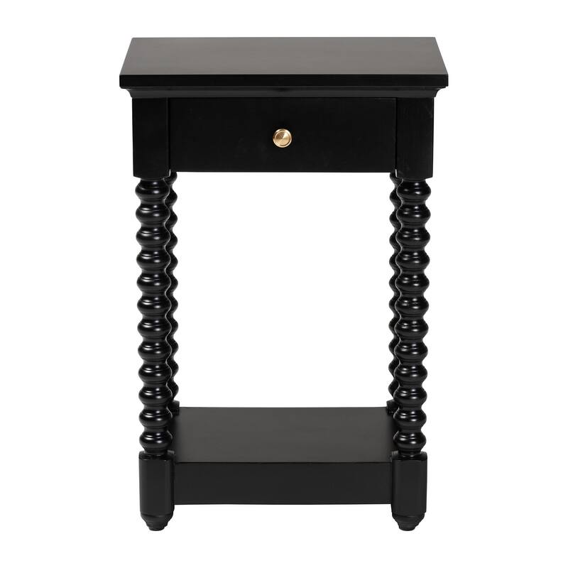 Terentia Nightstand with Bobbin Legs - 1-Drawer Bedroom Side Table with Storage Shelf