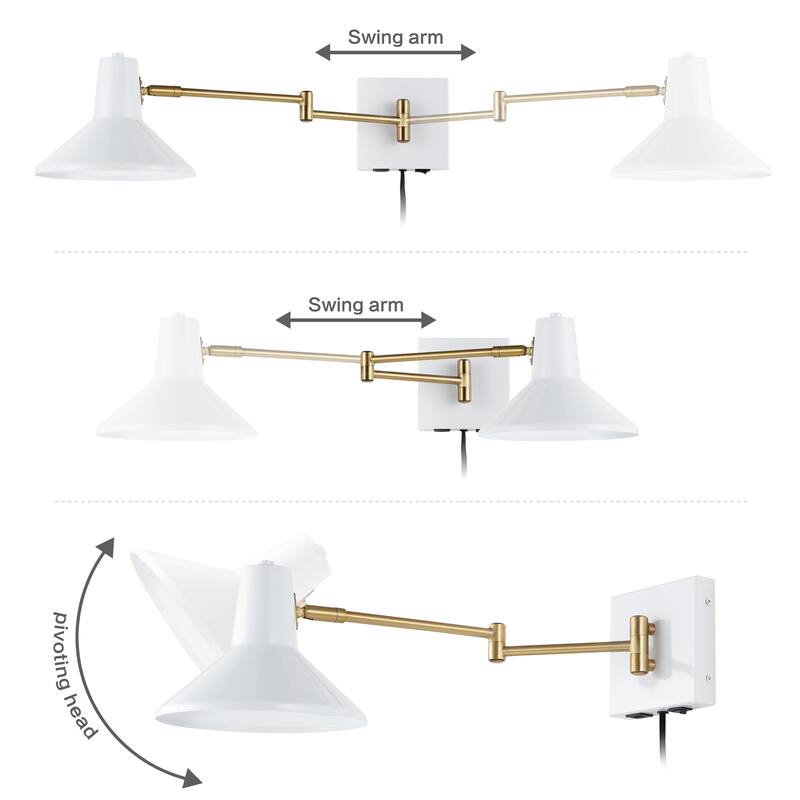 Max Swing Arm 1-Light Modern Midcentury Iron USB Charging Port LED Sconce, by JONATHAN Y