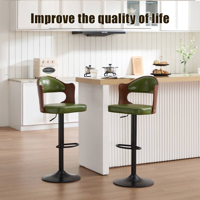 PU Leather Upholstered High-resilience Cushion 360° Swivel Adjustable Height Bar Stools with Footrest(set of 2)