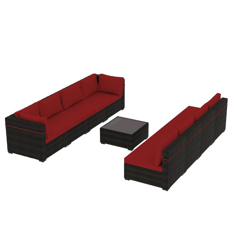 Patio Watcher Outdoor 8 Seater Rattan Sectional Set with Cusions and Coffe Table