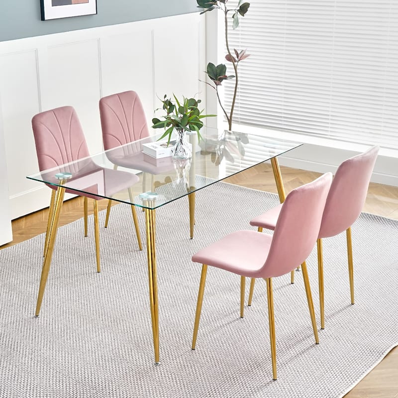 Dining Chairs Set of 4, Kitchen Pink Cushion Seats Living Room Side Chairs, Weddings Reception Chairs, Nail Chairs Women