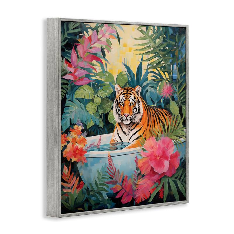 Stupell Tiger in Luxurious Bath Framed Giclee Art Design By Heidi Kuntz