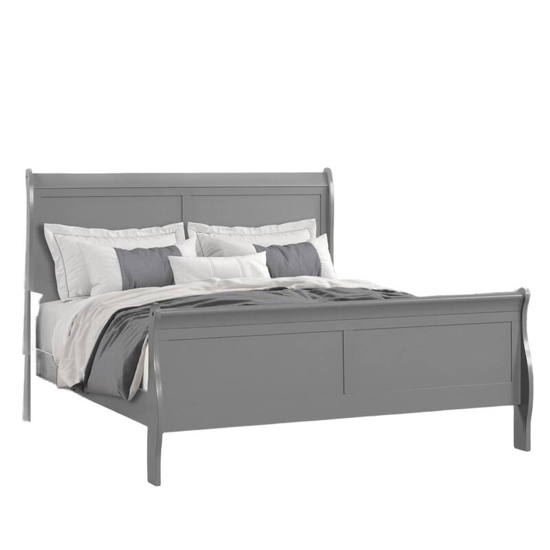 Gray Sleigh Design Full Size Bed with Wooden Bracket Feet