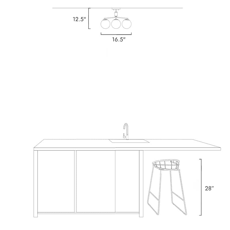 Modern 3-Light Semi-flush Mount Frosted Glass Ceiling Light Chandelier - D 19" x H 12.5"