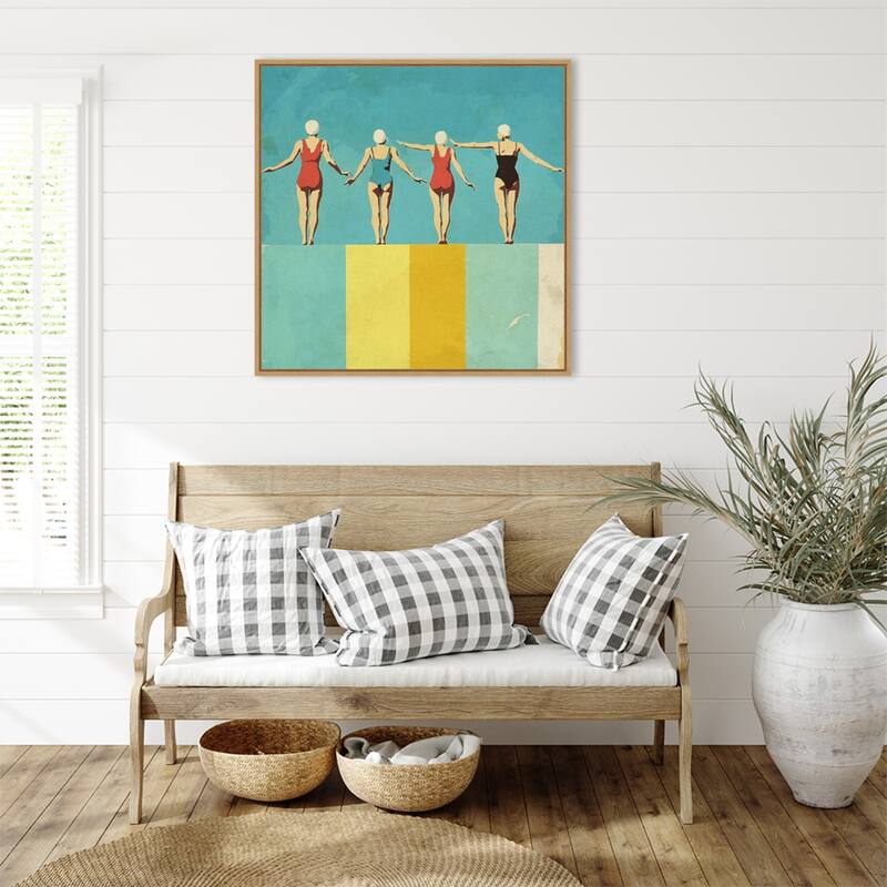 Four Figures on The Pool by Layla Oz Framed Canvas Wall Art Print