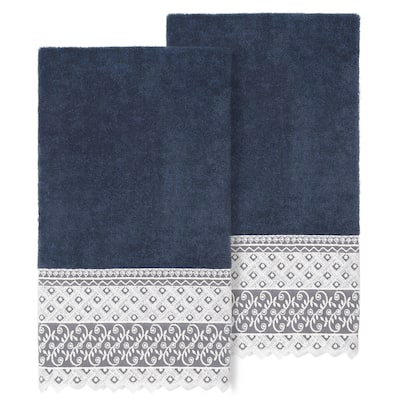 Authentic Hotel and Spa Turkish Cotton Aiden 2PC White Lace Embellished Bath Towel Set