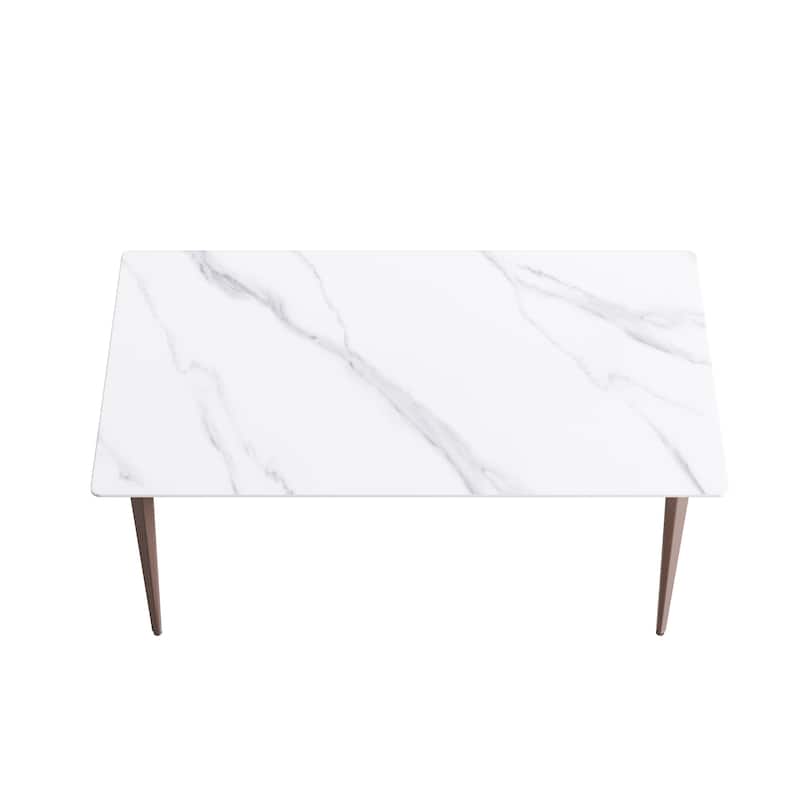 63" Light Luxury Marble Dining Table, Rectangular Sintered Stone Top and Carbon Steel legs