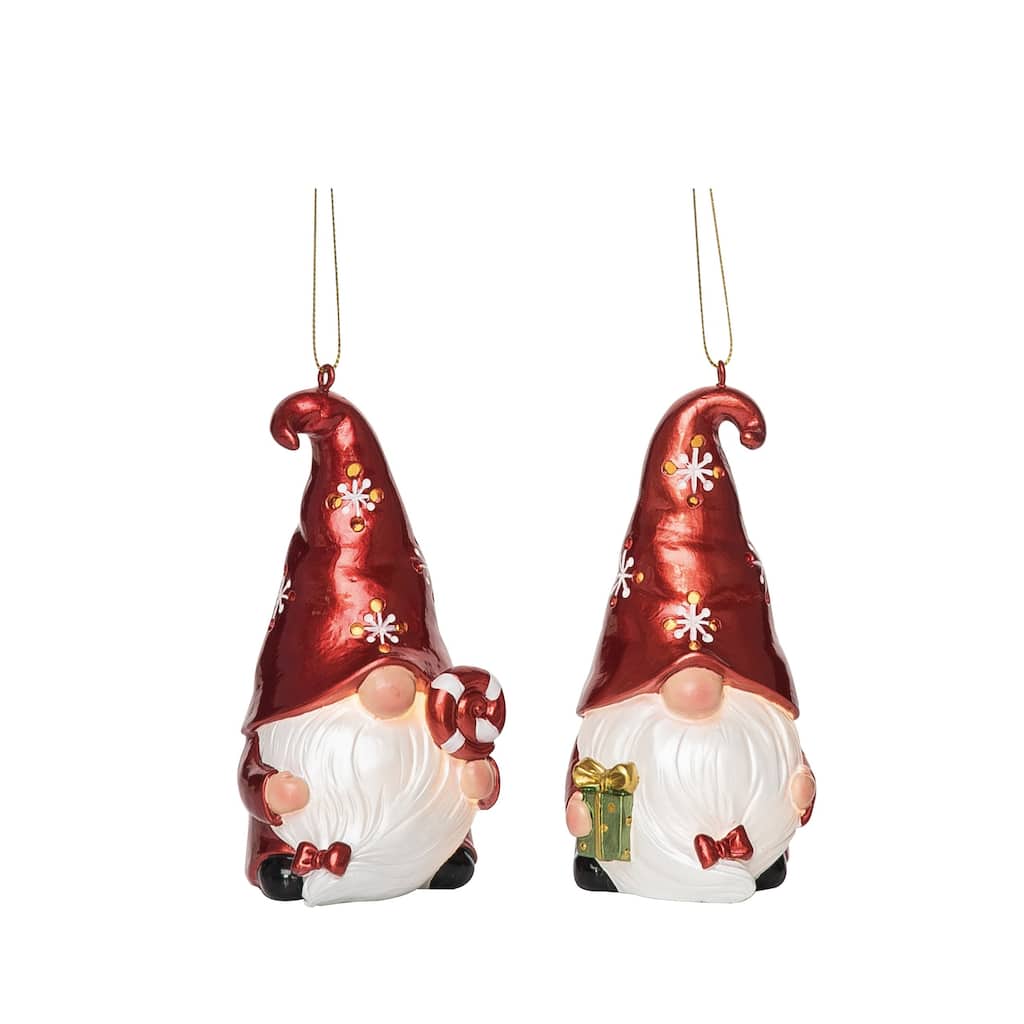 Transpac Resin 5.3 in. Multicolored Christmas Light Up Snowflake Gnome Ornament Set of 2