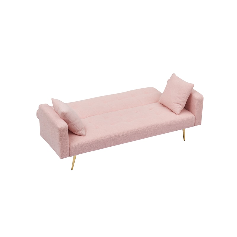 Folding Couch Teddy Fleece Sleeper Sofa Bed with Pillows and Metal Leg