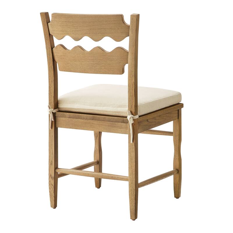 Jax Oak Wood Dining Chair With Wavy Razor Back and Cushion