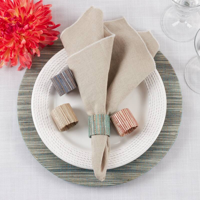 Shimmering Napkin Rings With Woven Nubby Design (Set of 4)