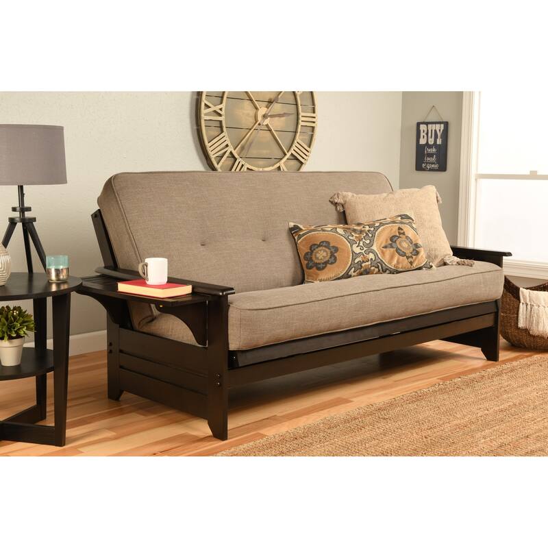Copper Grove Dixie Espresso Full-size Futon Set with Bonded Leather Innerspring Mattress - Linen Stone