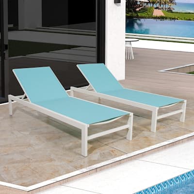 Patio Outdoor Aluminum Chaise Adjustable Recliner Lounger with Wheels