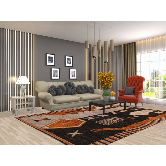 Geometric Moroccan Area Rug Handmade Bedroom Wool Carpet - 6'11" x 9'10"