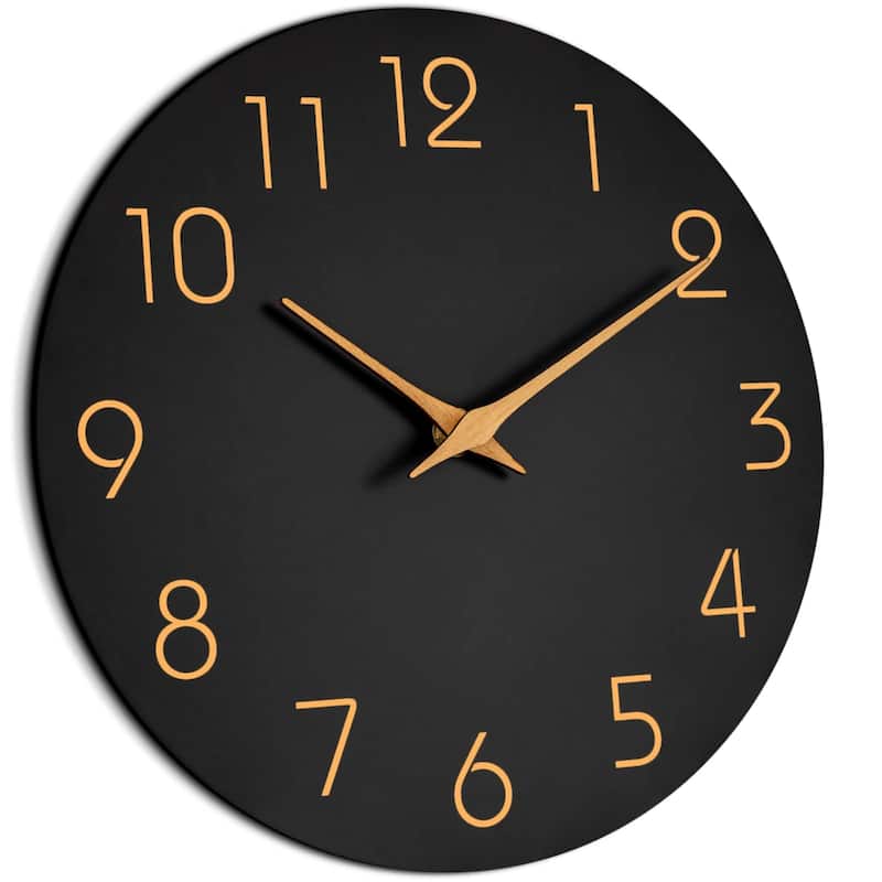 Large Wall Clock 16 Inch Black Wall Clocks Battery Operated Silent Non-Ticking - Simple Minimalist Rose Gold Numbers
