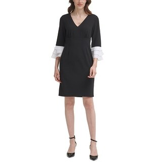 4510952 Black Ruffle Sleeve Sheath Dress