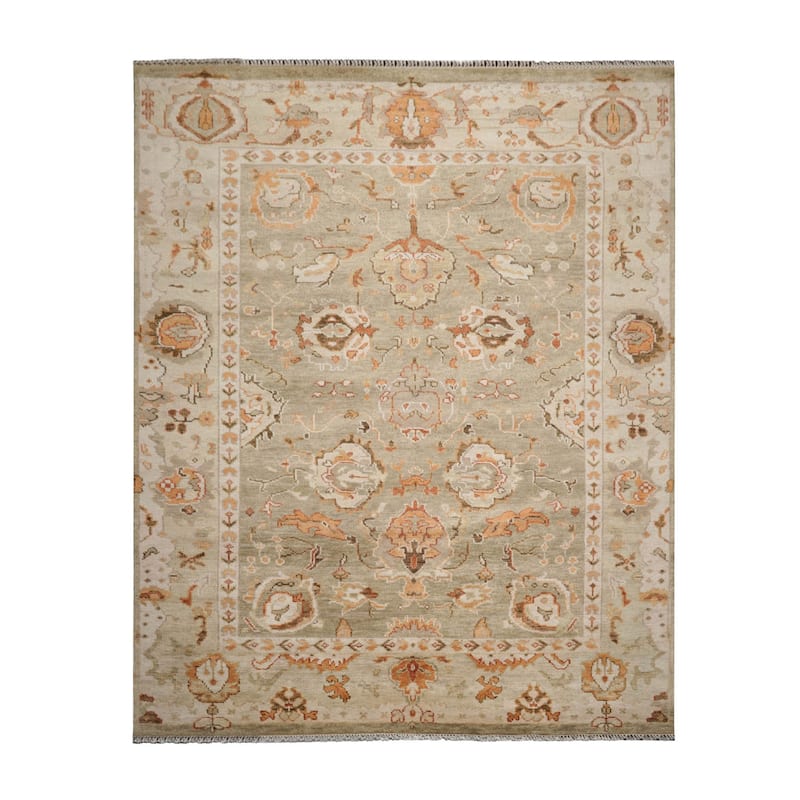LoomBloom Muted Turkish Oushak Hand Knotted Area Rug Moss Color
