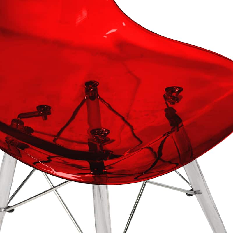 LeisureMod Dover Molded Side Chair with Acrylic Base, Set of 4 - Red - 36 x 32.4 x 16.25
