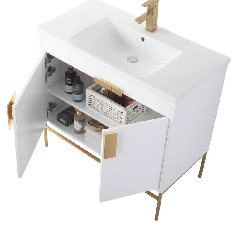 Modern Bathroom Vanity Set, Vireous China Sink Top 30"