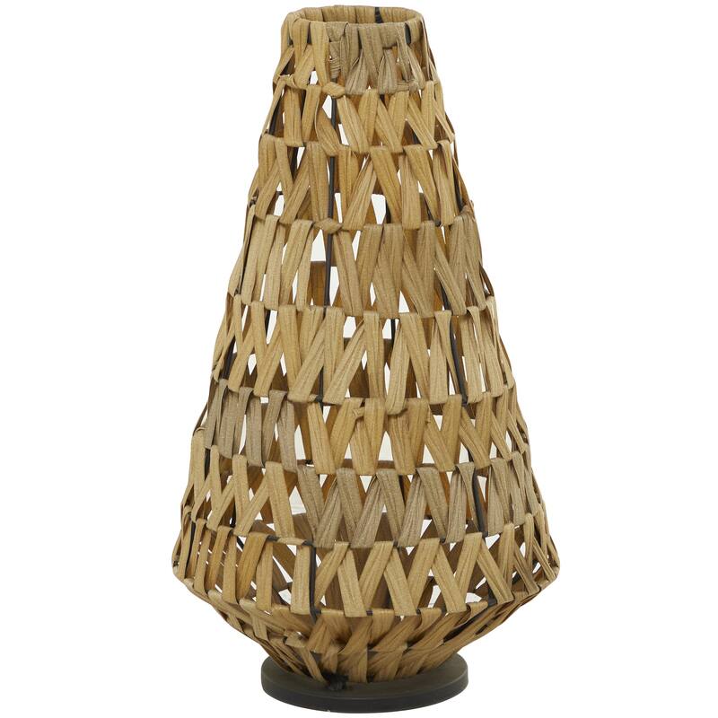 Plastic Rattan Handmade Decorative Candle Lantern with Wrapped Zig Zag Design - Light Brown - Roche River Decor - Light Brown
