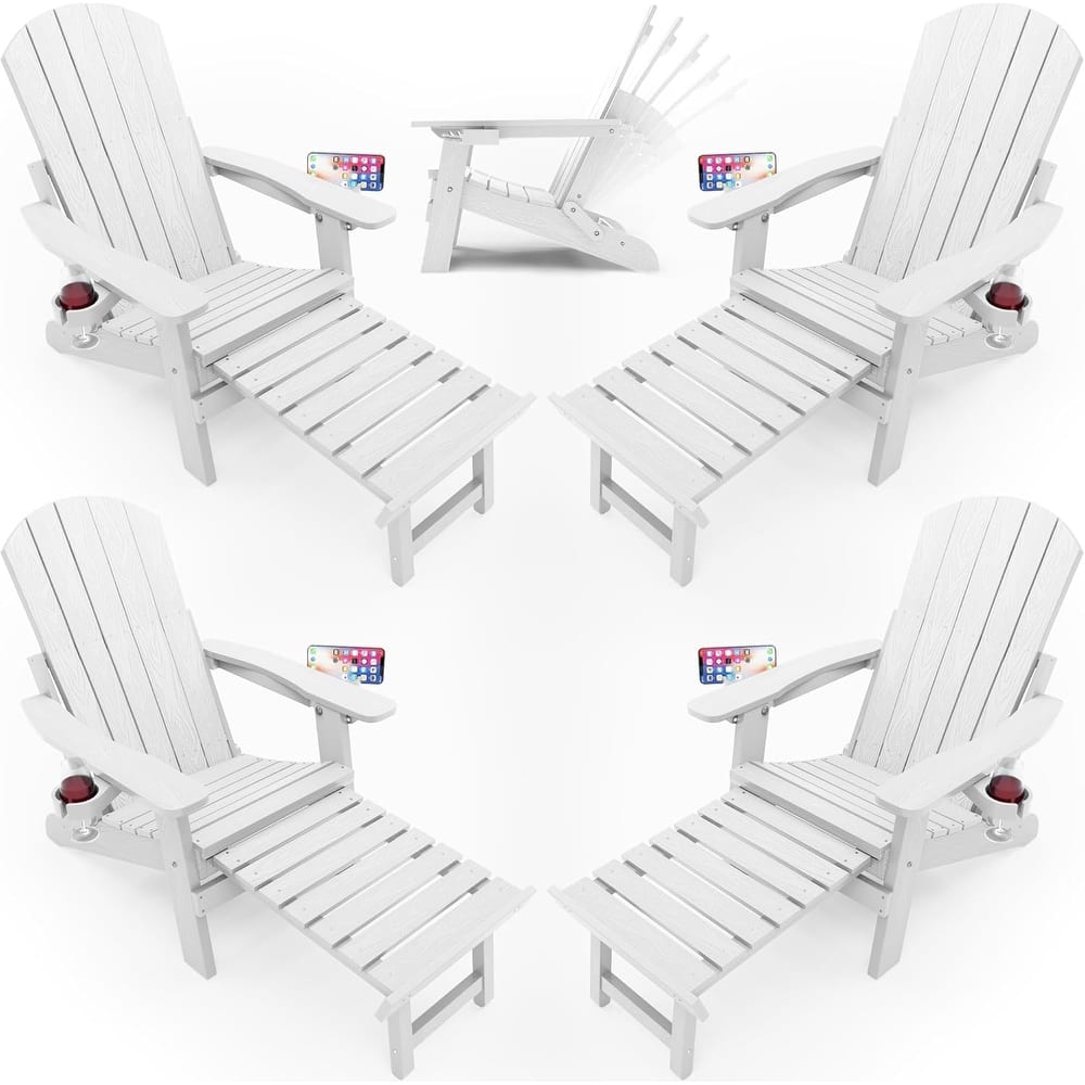 WINSOON All Weather HIPS Folding Adirondack Chair 5-Gear Adjustable Backrest Chairs with Retractable Ottoman Set of 4