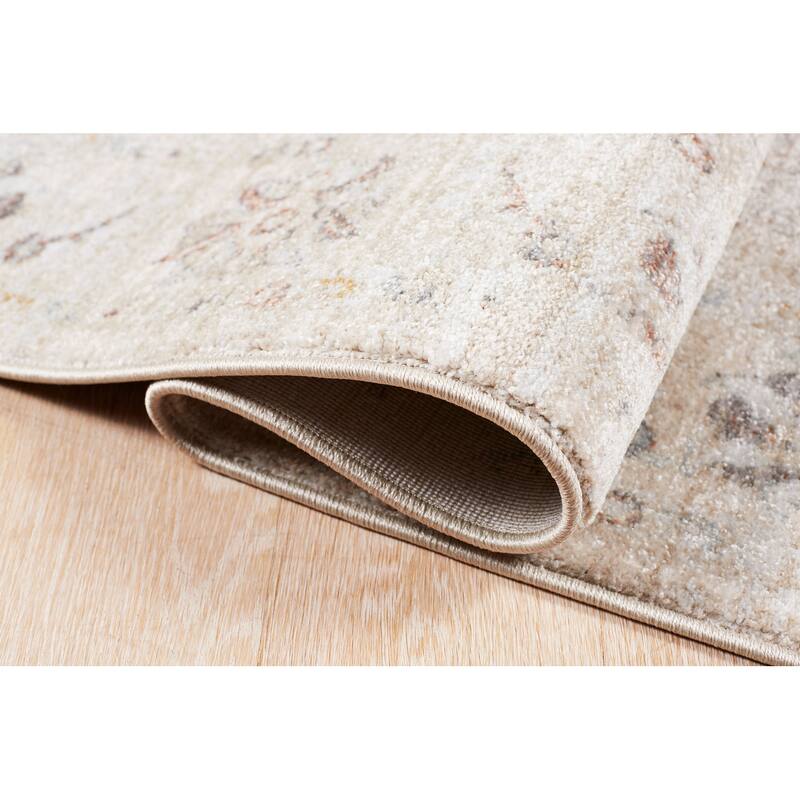 Terra by Obeetee Umbria Floral Beige Rug - 2'2" x 7'6"