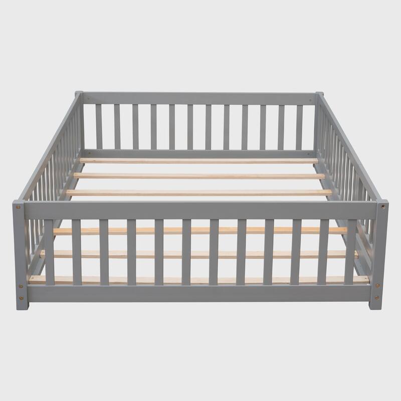 Full size Floor Platform Bed with Fence and Door