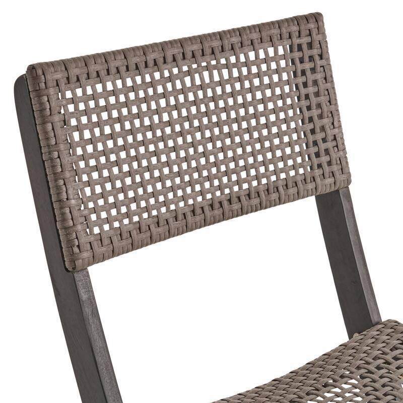 Roomfitters Set of 2 Foldable Wicker Bistro Chairs, Acacia Wood Frame with Traditional Caning, Grey + Brown