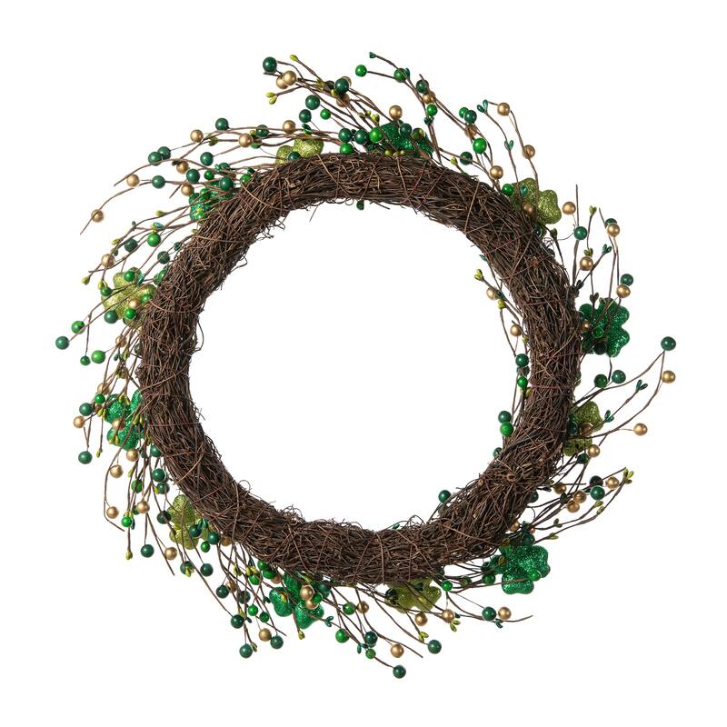Glitzhome 20"D St. Patrick's Shamrock Berry Wreath & Garland
