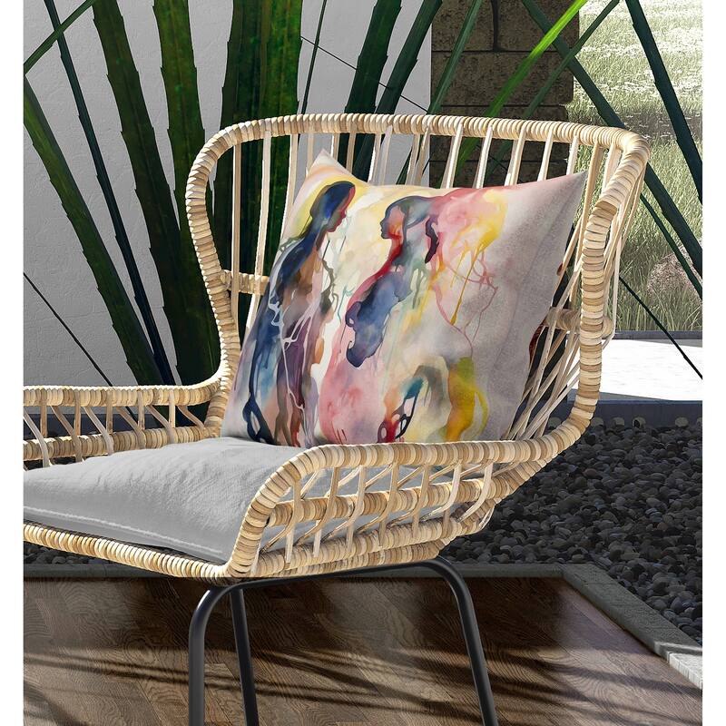 Two Human Feathers Indoor/Outdoor Reversible Throw Pillow Pink and Multi