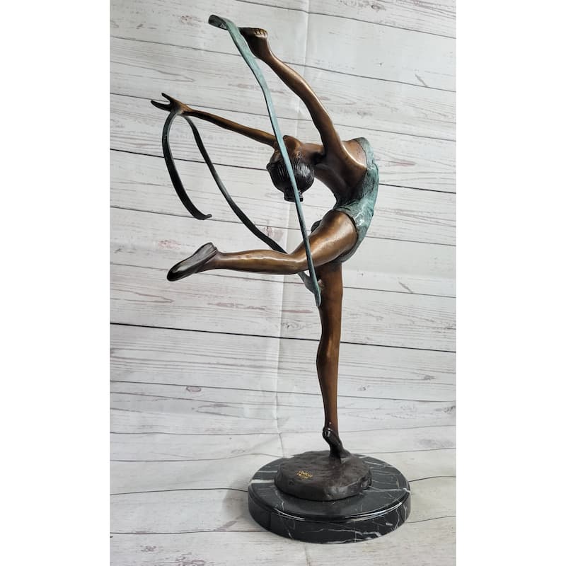 Gymnast Athlete Bronze Statue Sculpture Figure Original Art On Marble Base 21.5 Inches X 14 Inches