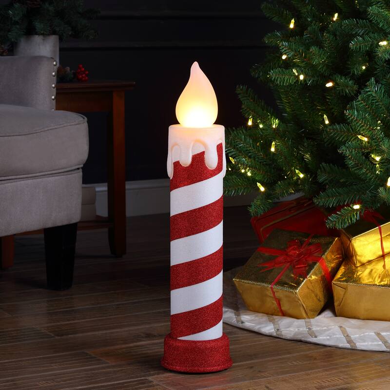 24" Glittery Blow Mold Candle - Red & White
