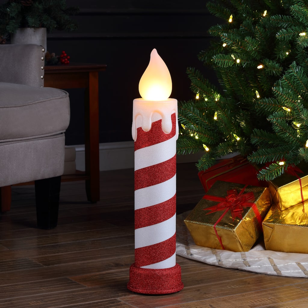 24" Glittery Blow Mold Candle - Red & White