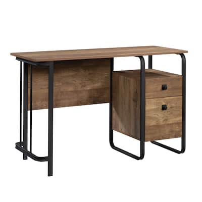 Brown Industrial Computer Desk with Storage Drawer for Home Office Workstation