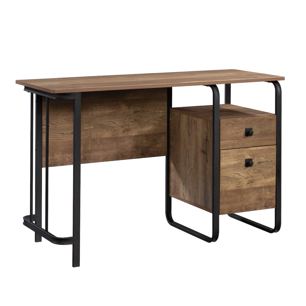 Brown Industrial Computer Desk with Storage Drawer for Home Office Workstation