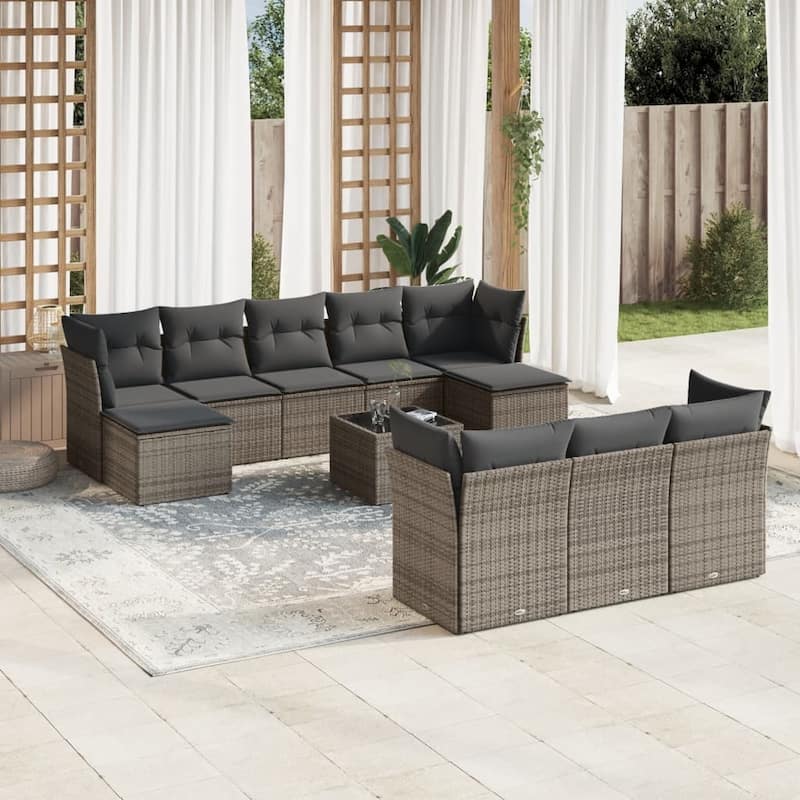 vidaXL Patio Sofa Set with Cushions Outdoor Furniture 10 Piece Poly Rattan - 21.7 x 21.7 x 14.6 - Gray 11pcs