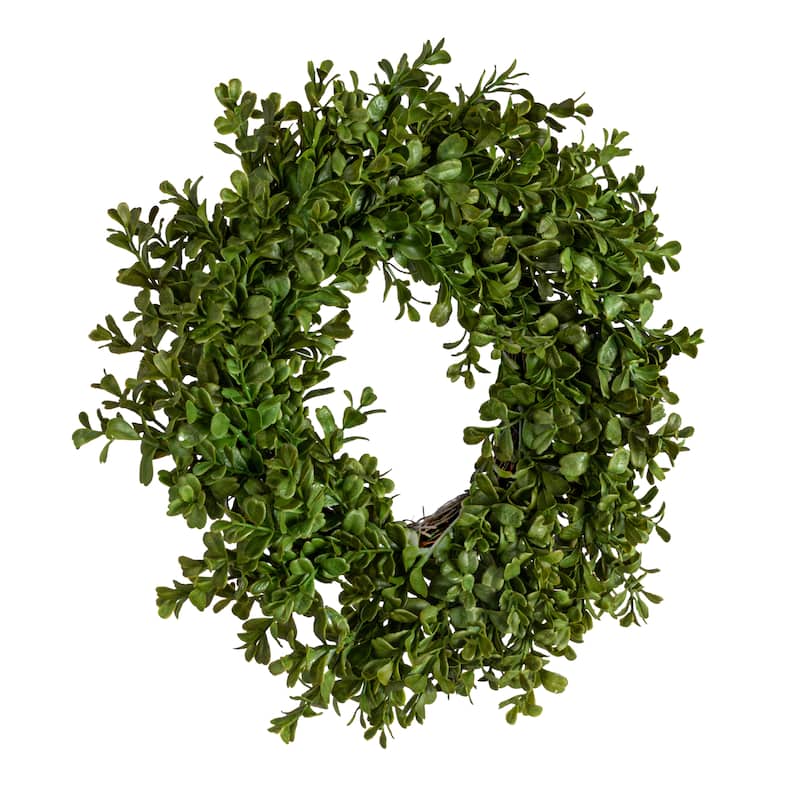 Faux Boxwood Wreath, 13 Inch Diameter - Green