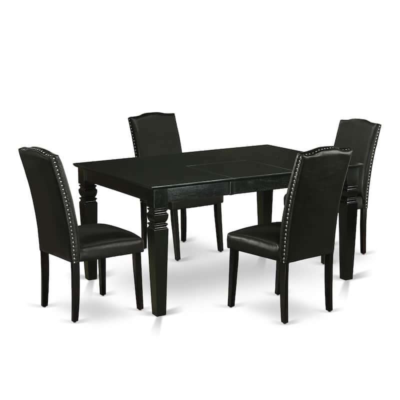 East West Furniture Dining Table Set- a Wooden Table and Black Faux Leather Parsons Chairs, Black(Pieces Options)
