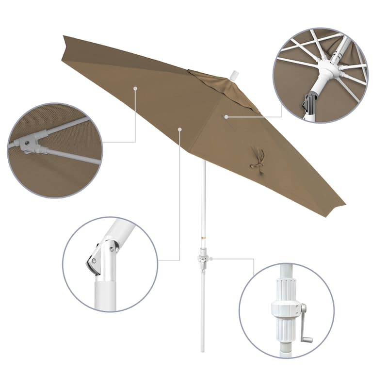 California Umbrella 9' Rd.Crank Lift, Collar Tilt, Aluminum Pole, /Fiberglass Rib Patio Umbrella, White Finish, Olefin Fabric
