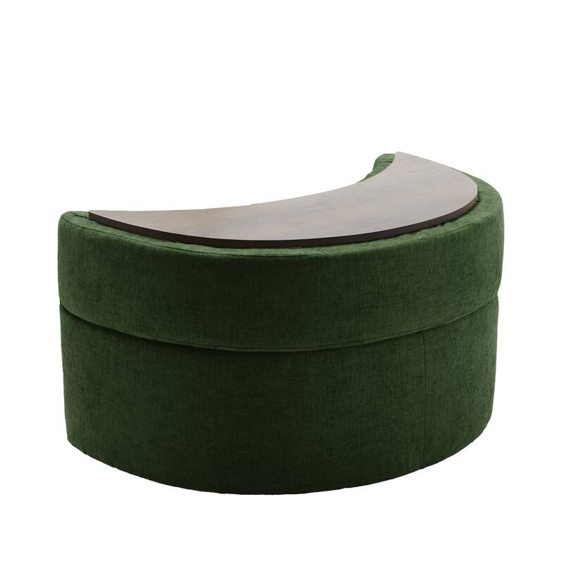 Chenille Half Moon Storage Ottoman(Set of 2)