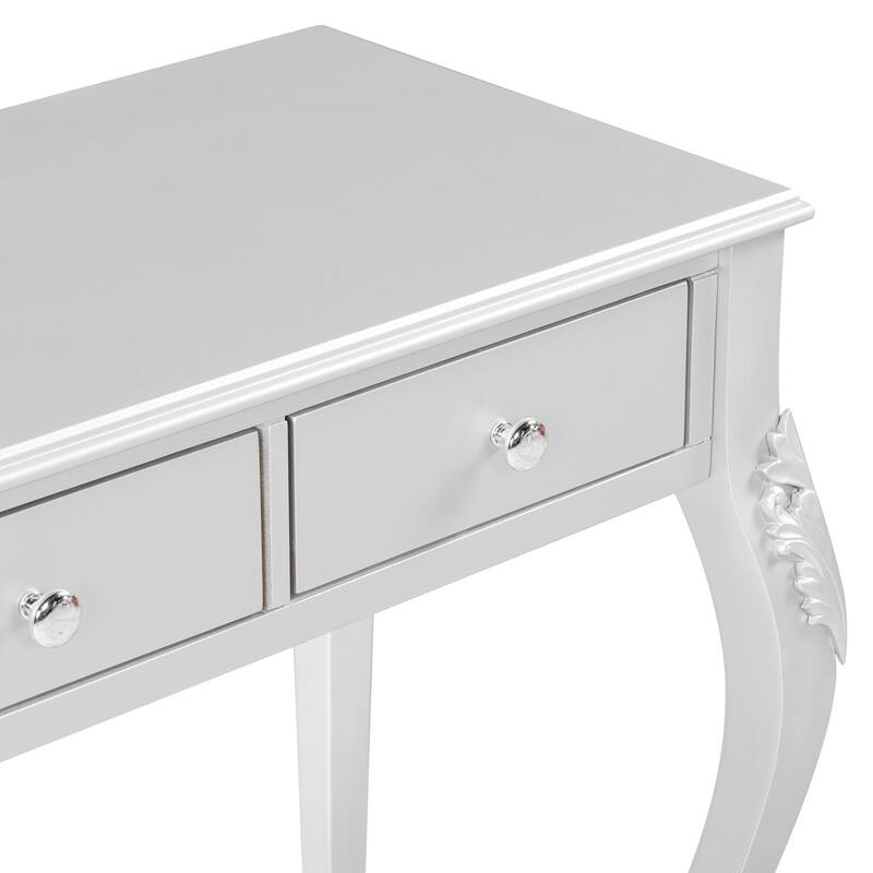 3-Drawer Makeup Vanity Table and Oval Mirror Set for Bedroom