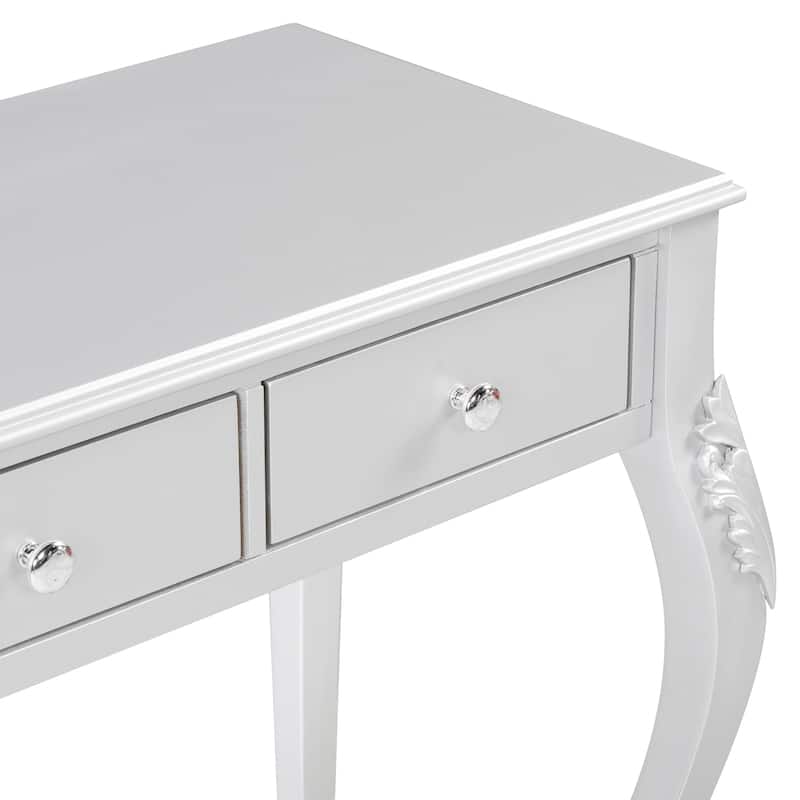 Luxury Makeup Vanity Desk with Oval Mirror, 3-Drawer Dressing Table for Jewelry Storage, Elegant Console Table