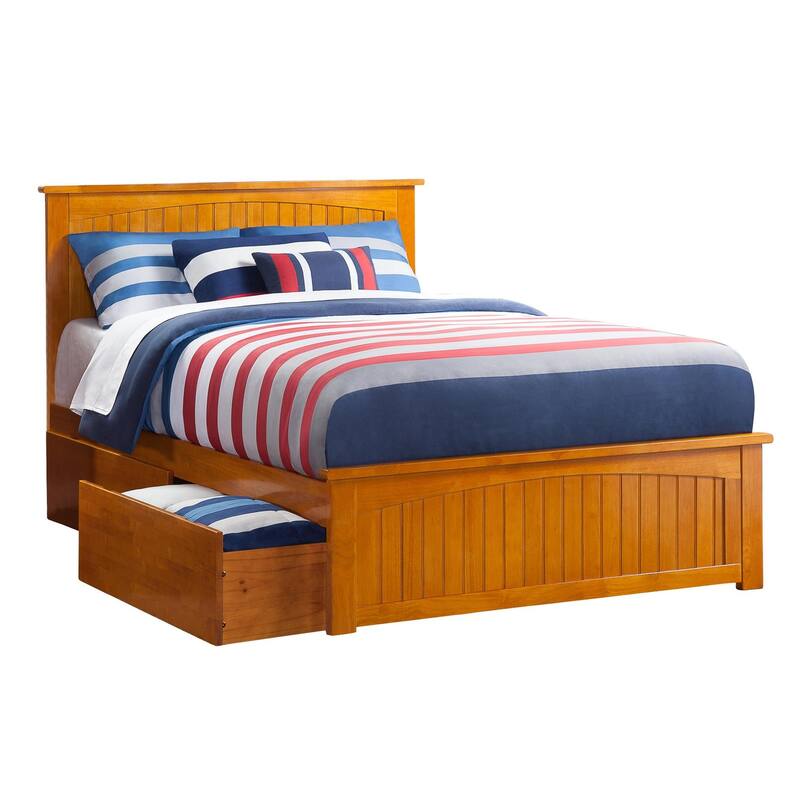 Asian Platform Bed with Drawers - Grey Finish, Modern Style Bed Frame, Underbed Storage, 84 Inch