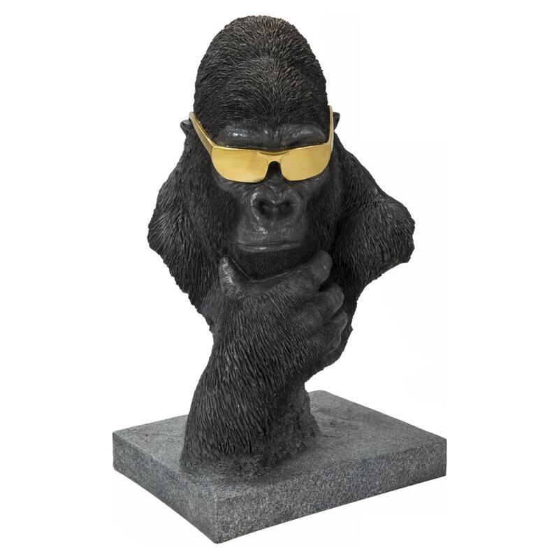19" Gorilla Head with Eye Glasses Outdoor Garden Statue