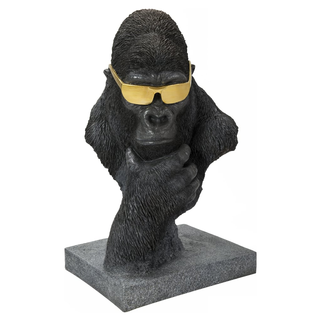 19" Gorilla Head with Eye Glasses Outdoor Garden Statue