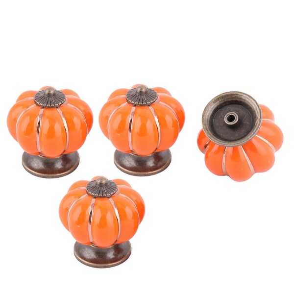 Unique Bargains Family Ceramic Pumpkin Shaped Furniture Door Drawer Pull Handle Orange 4 Pcs