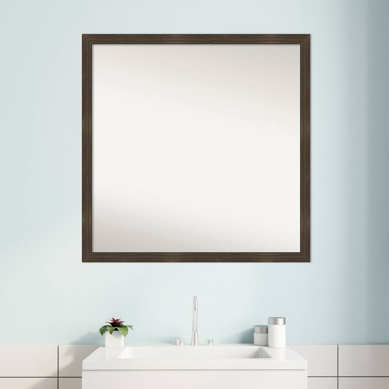 Woodgrain Stripe Non-Beveled Wood Framed Bathroom Vanity Wall Mirror