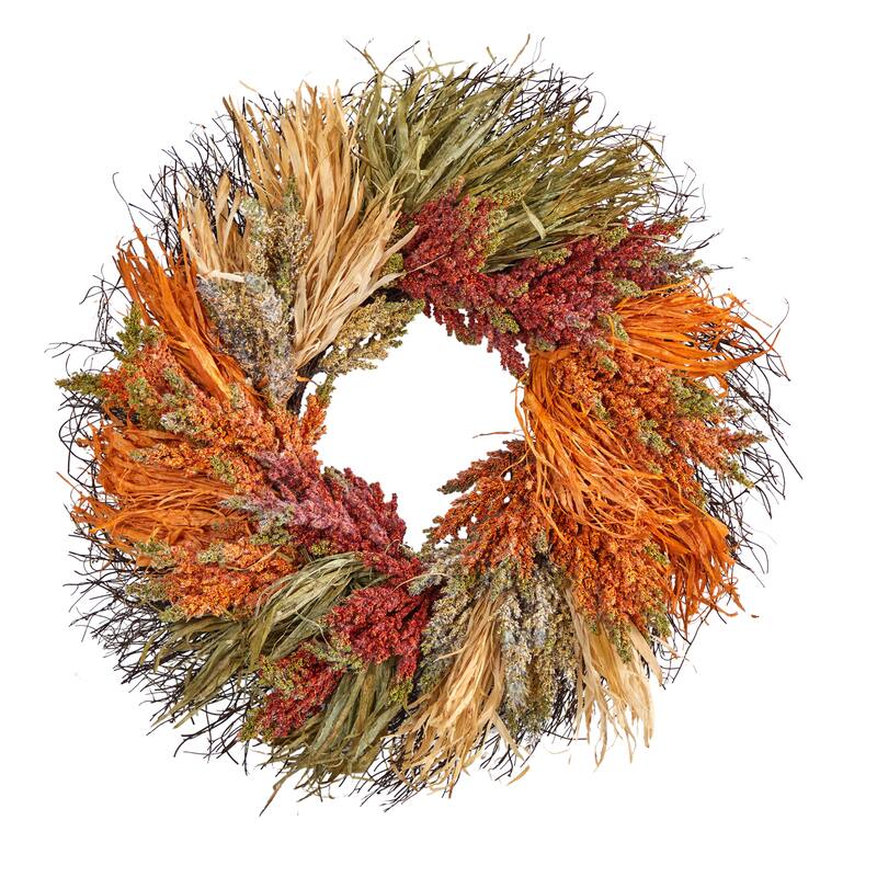 Sorghum Artificial Fall Harvest Wreath - 26" - Unlit