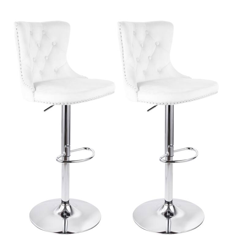 Velvet Swivel Bar Stools,Modern Bar Stools with High Back and Metal Footrest,Adjustable Swivel Barstools (Set of 2)