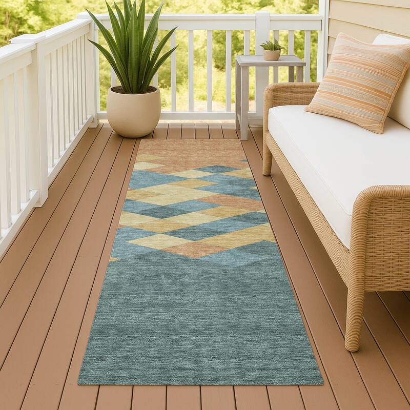 Machine Washable Indoor/ Outdoor Modern Avo Chantille Rug - Teal - 2'3" x 7'6"